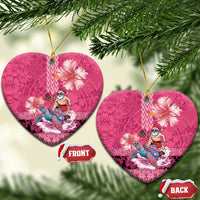 Hawaii Mele Kalikimaka Ceramic Ornament Funny Santa with Tribal Tattoos Kakau Pink Color LT03 Heart Pink - Polynesian Pride