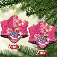 Hawaii Mele Kalikimaka Ceramic Ornament Funny Santa with Tribal Tattoos Kakau Pink Color LT03 Snow Flake Pink - Polynesian Pride