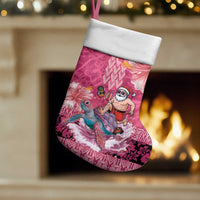 Hawaii Mele Kalikimaka Christmas Stocking Funny Santa with Tribal Tattoos Kakau Pink Color LT03 Set of 2 Pink - Polynesian Pride