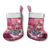 Hawaii Mele Kalikimaka Christmas Stocking Funny Santa with Tribal Tattoos Kakau Pink Color LT03 - Polynesian Pride
