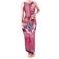 Hawaii Mele Kalikimaka Family Matching Tank Maxi Dress and Hawaiian Shirt Funny Santa with Tribal Tattoos Kakau Pink Color LT03 Mom's Dress Pink - Polynesian Pride