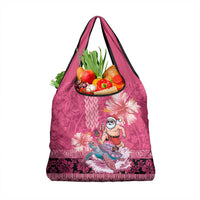 Hawaii Mele Kalikimaka Grocery Bag Funny Santa with Tribal Tattoos Kakau Pink Color LT03 1-pack One Size Pink - Polynesian Pride