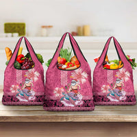 Hawaii Mele Kalikimaka Grocery Bag Funny Santa with Tribal Tattoos Kakau Pink Color LT03 3-pack One Size Pink - Polynesian Pride