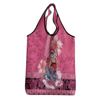 Hawaii Mele Kalikimaka Grocery Bag Funny Santa with Tribal Tattoos Kakau Pink Color LT03 - Polynesian Pride