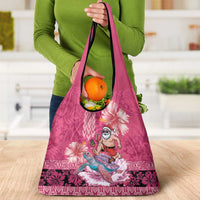 Hawaii Mele Kalikimaka Grocery Bag Funny Santa with Tribal Tattoos Kakau Pink Color LT03 - Polynesian Pride