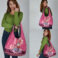 Hawaii Mele Kalikimaka Grocery Bag Funny Santa with Tribal Tattoos Kakau Pink Color LT03 - Polynesian Pride