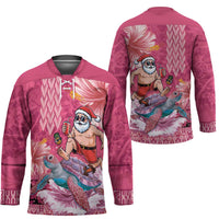 Hawaii Mele Kalikimaka Hockey Jersey Funny Santa with Tribal Tattoos Kakau Pink Color LT03 - Polynesian Pride