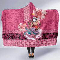 Hawaii Mele Kalikimaka Hooded Blanket Funny Santa with Tribal Tattoos Kakau Pink Color LT03 One Size Pink - Polynesian Pride