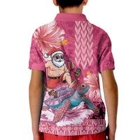 Hawaii Mele Kalikimaka Kid Polo Shirt Funny Santa with Tribal Tattoos Kakau Pink Color LT03 - Polynesian Pride