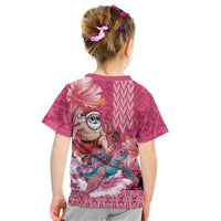 Hawaii Mele Kalikimaka Kid T Shirt Funny Santa with Tribal Tattoos Kakau Pink Color LT03 - Polynesian Pride