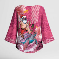 Hawaii Mele Kalikimaka Kimono Sleeve Blouse Funny Santa with Tribal Tattoos Kakau Pink Color LT03 - Polynesian Pride