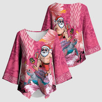Hawaii Mele Kalikimaka Kimono Sleeve Blouse Funny Santa with Tribal Tattoos Kakau Pink Color LT03 - Polynesian Pride