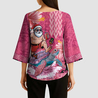 Hawaii Mele Kalikimaka Kimono Sleeve Blouse Funny Santa with Tribal Tattoos Kakau Pink Color LT03 - Polynesian Pride