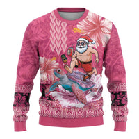 Hawaii Mele Kalikimaka Ugly Christmas Sweater Funny Santa with Tribal Tattoos Kakau Pink Color LT03 - Polynesian Pride