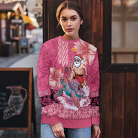 Hawaii Mele Kalikimaka Ugly Christmas Sweater Funny Santa with Tribal Tattoos Kakau Pink Color LT03 - Polynesian Pride