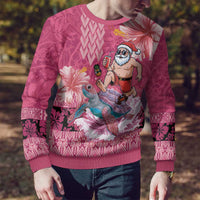 Hawaii Mele Kalikimaka Ugly Christmas Sweater Funny Santa with Tribal Tattoos Kakau Pink Color LT03 - Polynesian Pride
