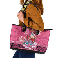 Hawaii Mele Kalikimaka Leather Tote Bag Funny Santa with Tribal Tattoos Kakau Pink Color LT03 Pink - Polynesian Pride