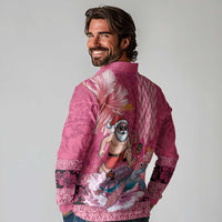 Hawaii Mele Kalikimaka Long Sleeve Polo Shirt Funny Santa with Tribal Tattoos Kakau Pink Color LT03 - Polynesian Pride