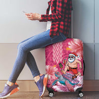Hawaii Mele Kalikimaka Luggage Cover Funny Santa with Tribal Tattoos Kakau Pink Color LT03 - Polynesian Pride
