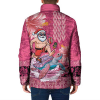 Hawaii Mele Kalikimaka Padded Jacket Funny Santa with Tribal Tattoos Kakau Pink Color LT03 - Polynesian Pride