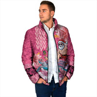 Hawaii Mele Kalikimaka Padded Jacket Funny Santa with Tribal Tattoos Kakau Pink Color LT03 - Polynesian Pride