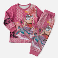 Hawaii Mele Kalikimaka Christmas Pajama Set Funny Santa with Tribal Tattoos Kakau Pink Color LT03 Men Pink - Polynesian Pride