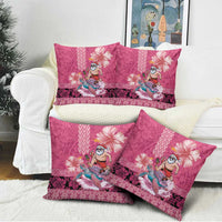 Hawaii Mele Kalikimaka Pillow Cover Funny Santa with Tribal Tattoos Kakau Pink Color LT03 - Polynesian Pride