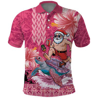 Hawaii Mele Kalikimaka Polo Shirt Funny Santa with Tribal Tattoos Kakau Pink Color LT03 Pink - Polynesian Pride