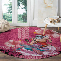 Hawaii Mele Kalikimaka Round Carpet Funny Santa with Tribal Tattoos Kakau Pink Color LT03 - Polynesian Pride