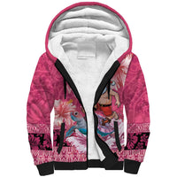 Hawaii Mele Kalikimaka Sherpa Hoodie Funny Santa with Tribal Tattoos Kakau Pink Color LT03 Unisex Pink - Polynesian Pride
