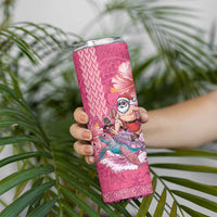 Hawaii Mele Kalikimaka Skinny Tumbler Funny Santa with Tribal Tattoos Kakau Pink Color LT03 - Polynesian Pride