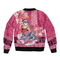 Hawaii Mele Kalikimaka Sleeve Zip Bomber Jacket Funny Santa with Tribal Tattoos Kakau Pink Color LT03 - Polynesian Pride