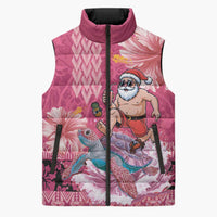 Hawaii Mele Kalikimaka Sleeveless Puffer Jacket Funny Santa with Tribal Tattoos Kakau Pink Color LT03 Unisex Pink - Polynesian Pride