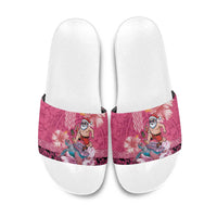 Hawaii Mele Kalikimaka Slide Sandals Funny Santa with Tribal Tattoos Kakau Pink Color LT03 Pink - Polynesian Pride