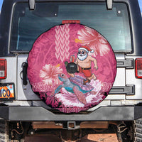 Hawaii Mele Kalikimaka Spare Tire Cover Funny Santa with Tribal Tattoos Kakau Pink Color LT03 Pink - Polynesian Pride