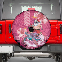 Hawaii Mele Kalikimaka Spare Tire Cover Funny Santa with Tribal Tattoos Kakau Pink Color LT03 - Polynesian Pride