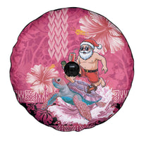 Hawaii Mele Kalikimaka Spare Tire Cover Funny Santa with Tribal Tattoos Kakau Pink Color LT03 - Polynesian Pride