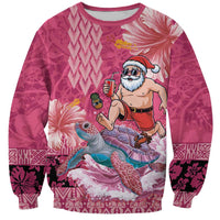 Hawaii Mele Kalikimaka Sweatshirt Funny Santa with Tribal Tattoos Kakau Pink Color LT03 Unisex Pink - Polynesian Pride