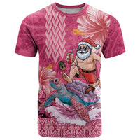 Hawaii Mele Kalikimaka T Shirt Funny Santa with Tribal Tattoos Kakau Pink Color LT03 Pink - Polynesian Pride