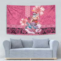 Hawaii Mele Kalikimaka Tapestry Funny Santa with Tribal Tattoos Kakau Pink Color LT03 - Polynesian Pride