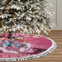 Hawaii Mele Kalikimaka Tree Skirt Funny Santa with Tribal Tattoos Kakau Pink Color LT03 - Polynesian Pride
