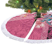 Hawaii Mele Kalikimaka Tree Skirt Funny Santa with Tribal Tattoos Kakau Pink Color LT03 - Polynesian Pride