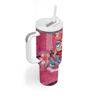 Hawaii Mele Kalikimaka Tumbler With Handle Funny Santa with Tribal Tattoos Kakau Pink Color LT03 - Polynesian Pride