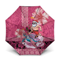 Hawaii Mele Kalikimaka Umbrella Funny Santa with Tribal Tattoos Kakau Pink Color LT03 One Size Folded 11.42 inch Opened Diameter 37.4 inch Pink - Polynesian Pride