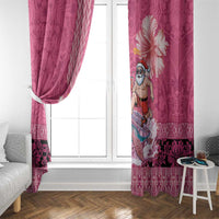 Hawaii Mele Kalikimaka Window Curtain Funny Santa with Tribal Tattoos Kakau Pink Color LT03 - Polynesian Pride