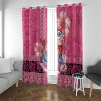 Hawaii Mele Kalikimaka Window Curtain Funny Santa with Tribal Tattoos Kakau Pink Color LT03 With Grommets Pink - Polynesian Pride