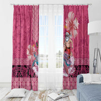 Hawaii Mele Kalikimaka Window Curtain Funny Santa with Tribal Tattoos Kakau Pink Color LT03 - Polynesian Pride