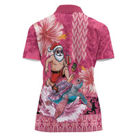 Hawaii Mele Kalikimaka Women Polo Shirt Funny Santa with Tribal Tattoos Kakau Pink Color LT03 - Polynesian Pride