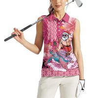 Hawaii Mele Kalikimaka Women Sleeveless Polo Shirt Funny Santa with Tribal Tattoos Kakau Pink Color LT03 - Polynesian Pride