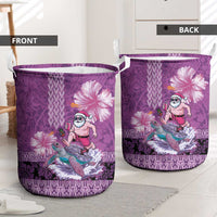 Hawaii Mele Kalikimaka Laundry Basket Funny Santa with Tribal Tattoos Kakau Purple Color LT03 - Polynesian Pride